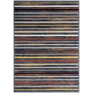 Treasure Striped Blue/Yellow 6 ft. x 9 ft. Striped Machine Washable Runner Area Rug