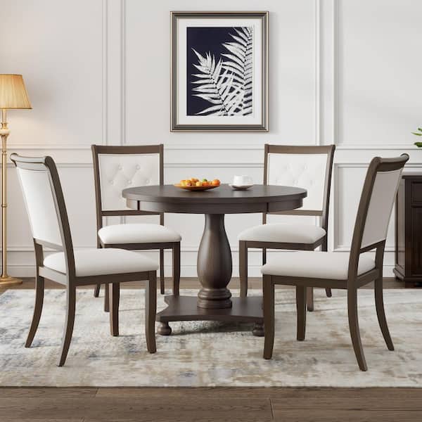 Nestfair Espresso 5-Piece Round Dining Table with 4