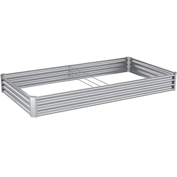 8 x 4 x 1ft. Galvanized Steel Raised Garden Bed Planter Box-Outdoor Rectangle Silver Metal Planter for Vegetables/Flower
