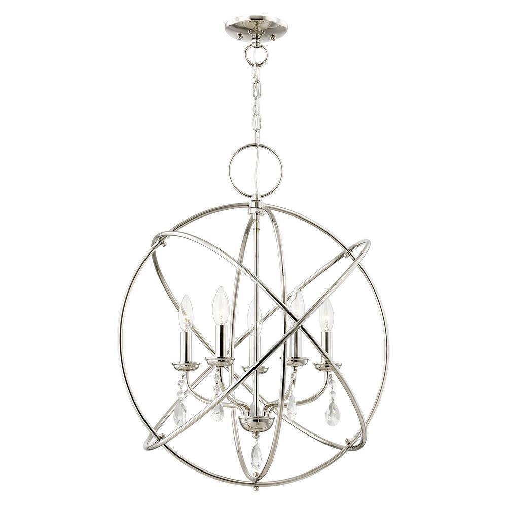 Polished Nickel Mini Chandelier with Clear Crystal Accents