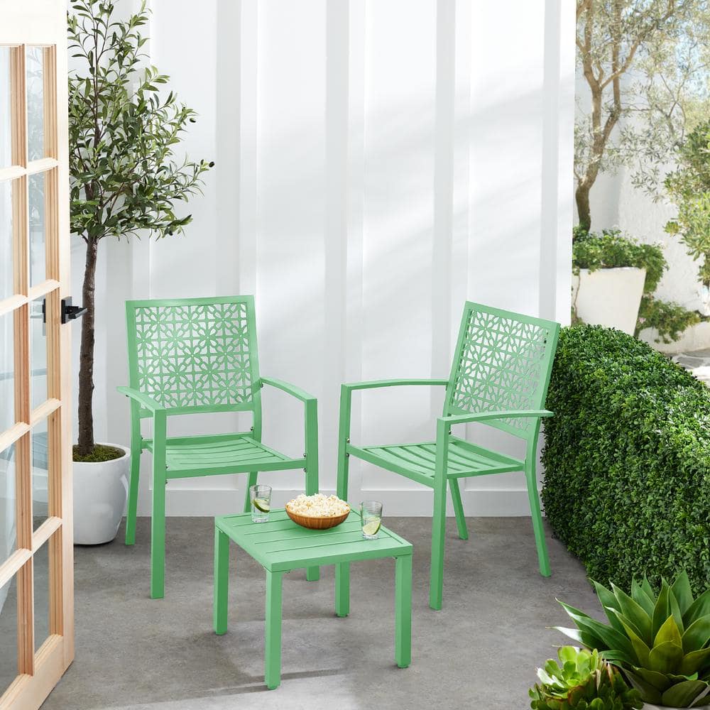 Mint Green Steel 3-Piece Patio Bistro Set with Geometric Design