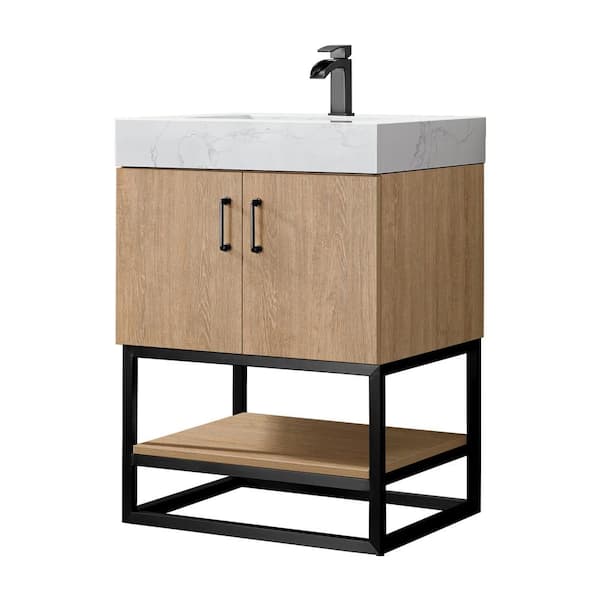 Alistair 24 in. W x 22 in. D x 33.9 in. H Bath Vanity in Oak with White Stone Vanity Top with Basin No Side Cabinet