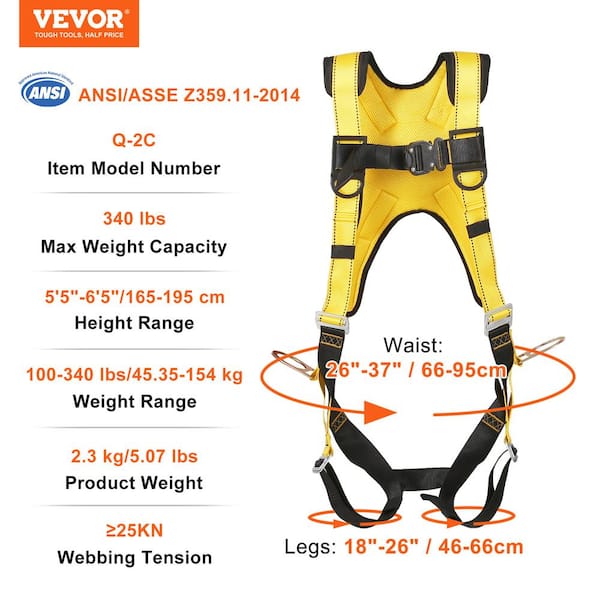 VEVOR Full Body Harness 340 lbs. Max Weight Safety Harness Fall