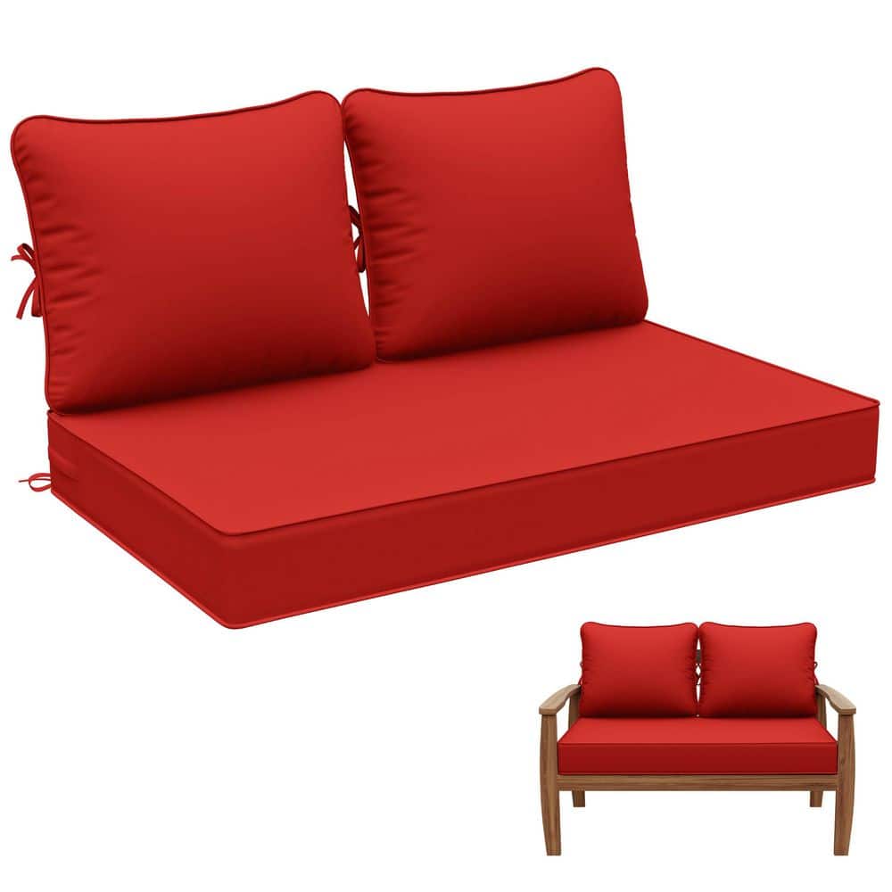 Replacement Outdoor Loveseat Cushion Set 46 x 26in, Water Repellent Fade Resistant Patio Furniture Cushion, Red