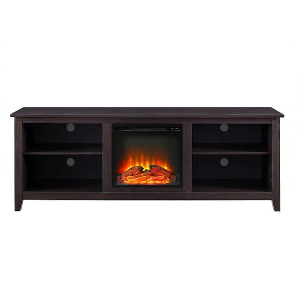 Dark Brown Modern Transitional Wood TV Stand Fits TVs up to 70 to 80 in. with 2 Shelves