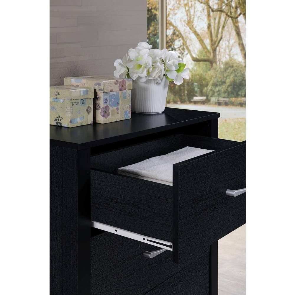 Sleek Black Contemporary 4-Drawer Chest with Metal Glides