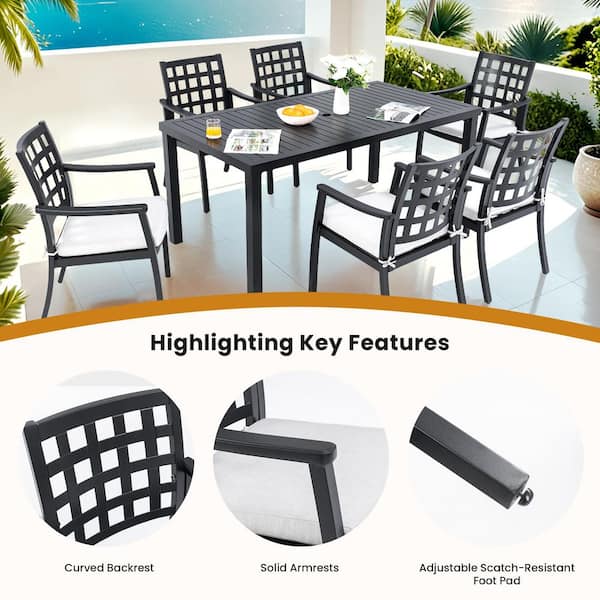 2-Piece Modern Cast Aluminium Outdoor Dining Chairs with Sunbrella Cast Silver Cushions