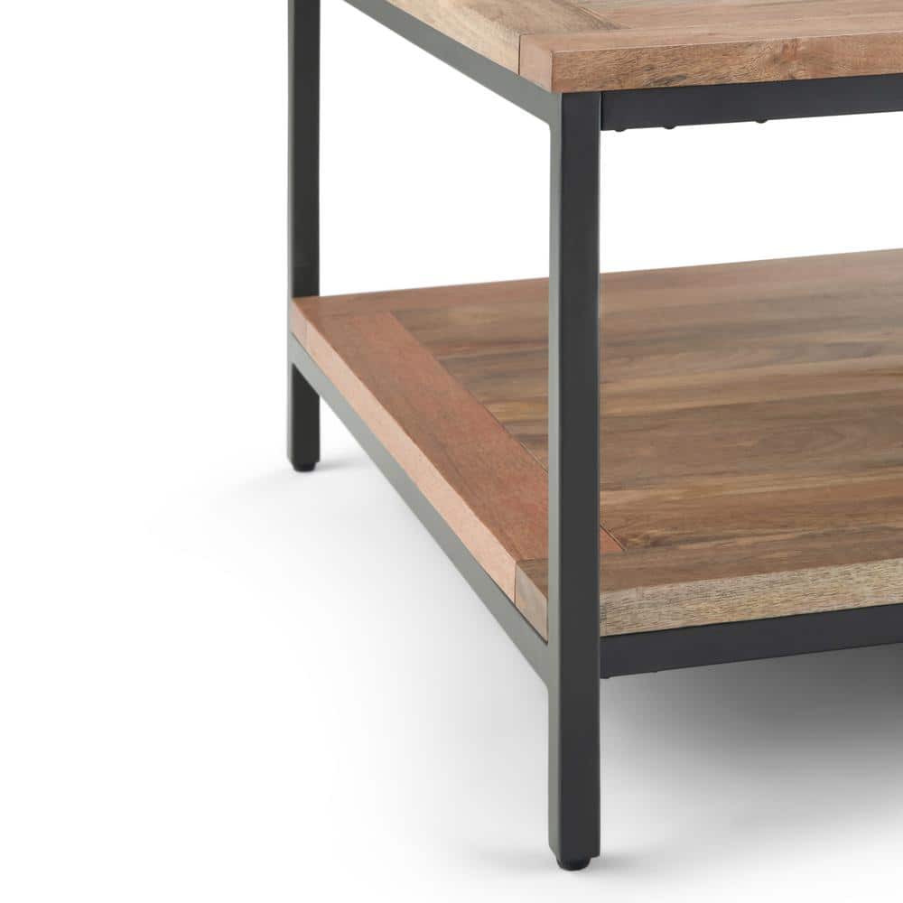 Skyler Solid Mango Wood 34" Square Coffee Table with Storage in Natural