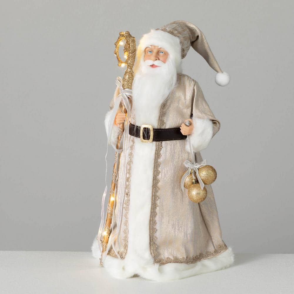 SULLIVANS 20 in. Christmas Gold Santa with Lighted Staff PN4164
