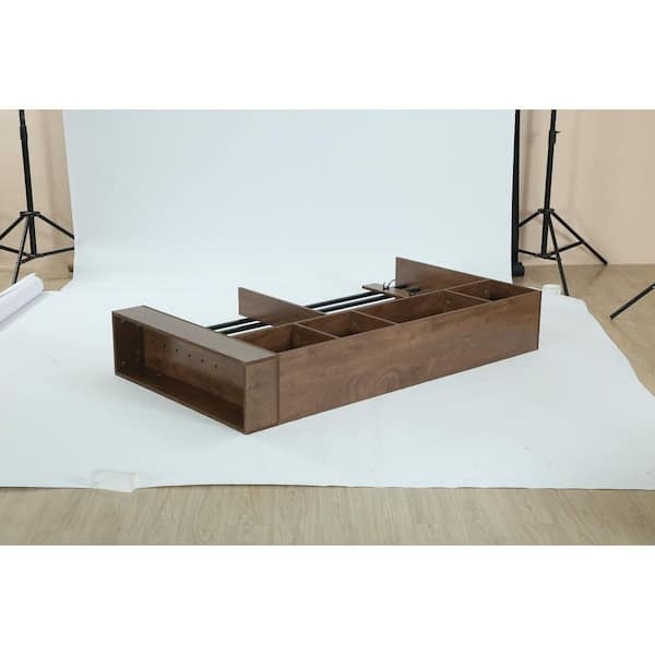 71 in. Brown Wood Room Divider, Modern Freestanding 4-Shelf Room Divider Bookcase with 3 Hooks for Home Living Room