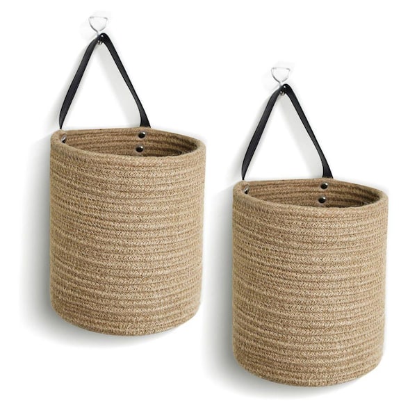 Augbeer 7 in. x 8 in. Small Concrete Wicker Hanging Basket for