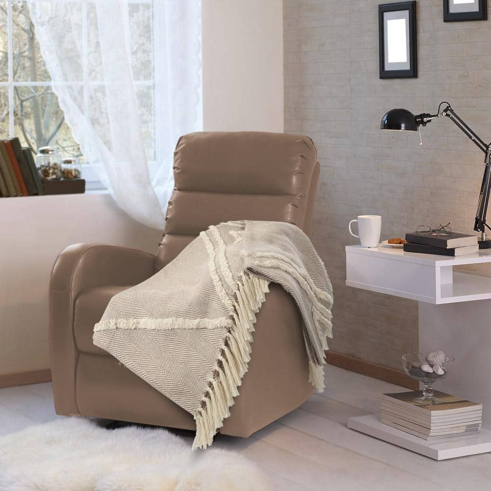 Beige and Cream Cotton Fringe Throw Blanket, 50" x 60"