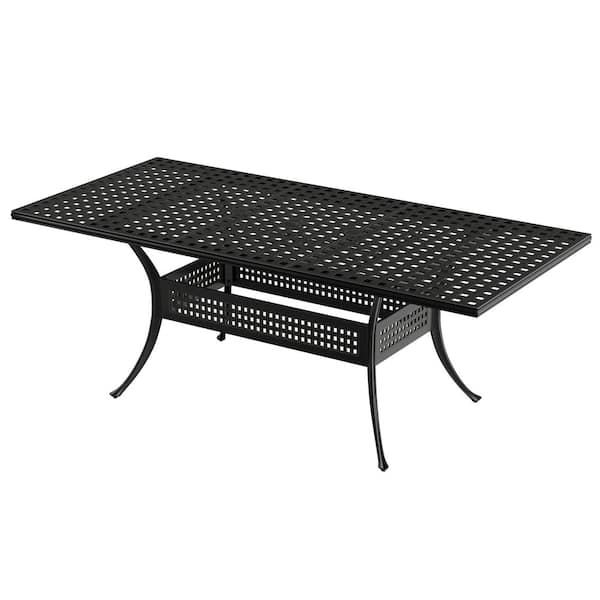 Mondawe 80 in. W x 38 in. D Black Cast Aluminum Outdoor Patio Grid Style Expandable Rectangular Dining Table with Umbrella Hole
