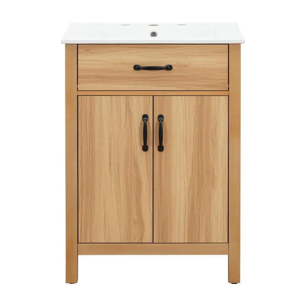 n0n0　0107 ♡ Virubi 24 in. W Acacia Wood Single Sink Bath Vanity with White