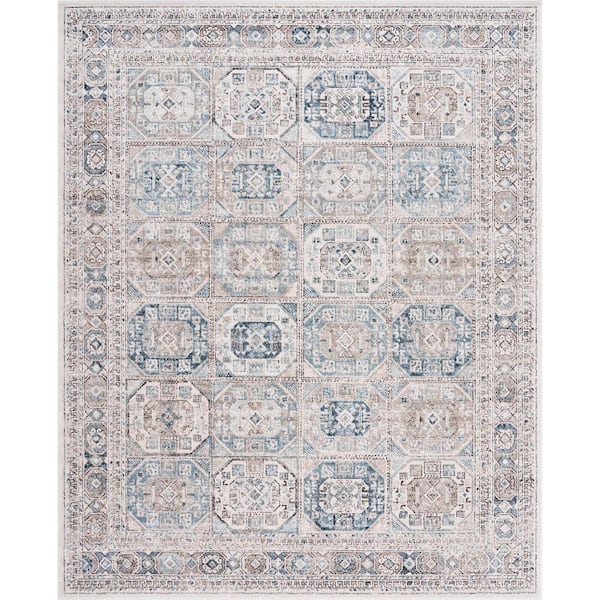 Magic Traditional Blue and Cream 8 ft. x 10 ft. Oriental Indoor Area Rug