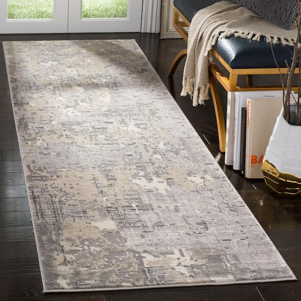 Meadow 3 ft. x 12 ft. Gray Distressed Abstract Runner Rug