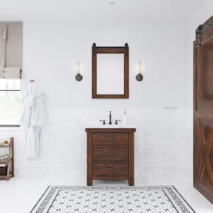 Aberdeen 30 in. W x 22 in. D Vanity in Rustic Sierra with Marble Vanity Top in White with White Basin, Faucet and Mirror