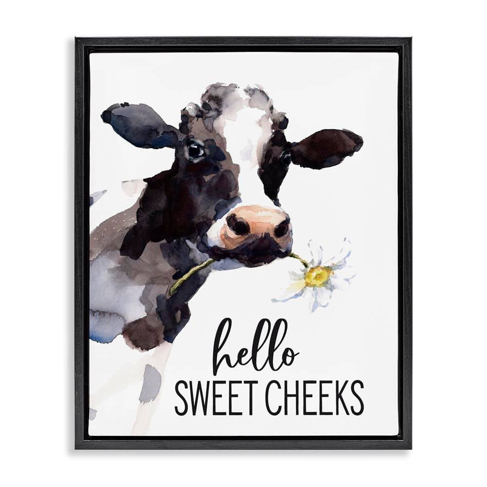 Cheeks Country Cow Holding Flower by Lettered and Lined Black Floater Frame Graphic Art Print Animal 31 in. x 25 in. price history on PriceWatchPro