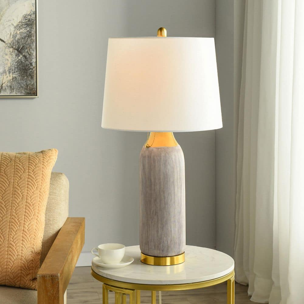 Donald 29.5 in. Gold Transitional Bedside Table Lamp for Living Room with White Linen Shade price history on PriceWatchPro