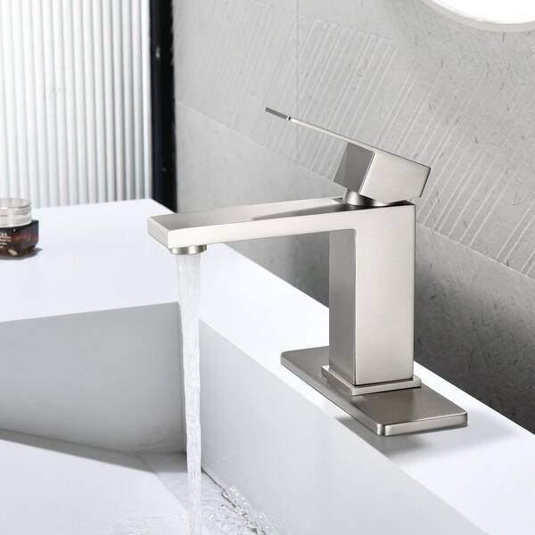 Single Handle Bathroom Faucet with Deck Plate, Modern Single
