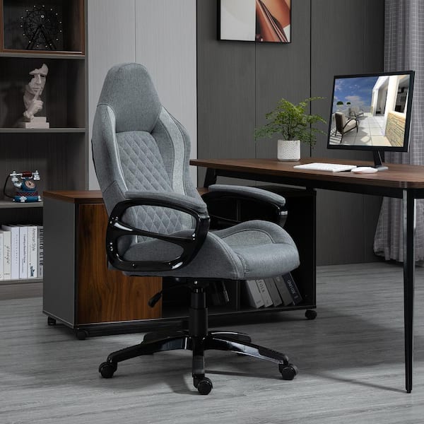 Vinsetto Office Chair Linen 360° Swivel Computer Desk Rocker with Wheels Grey 