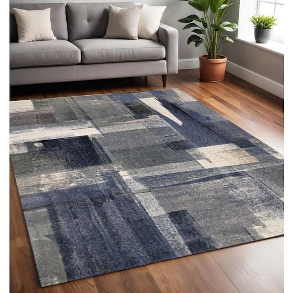 5 ft. x 8 ft. Blue Gray And Ivory Abstract Area Rug