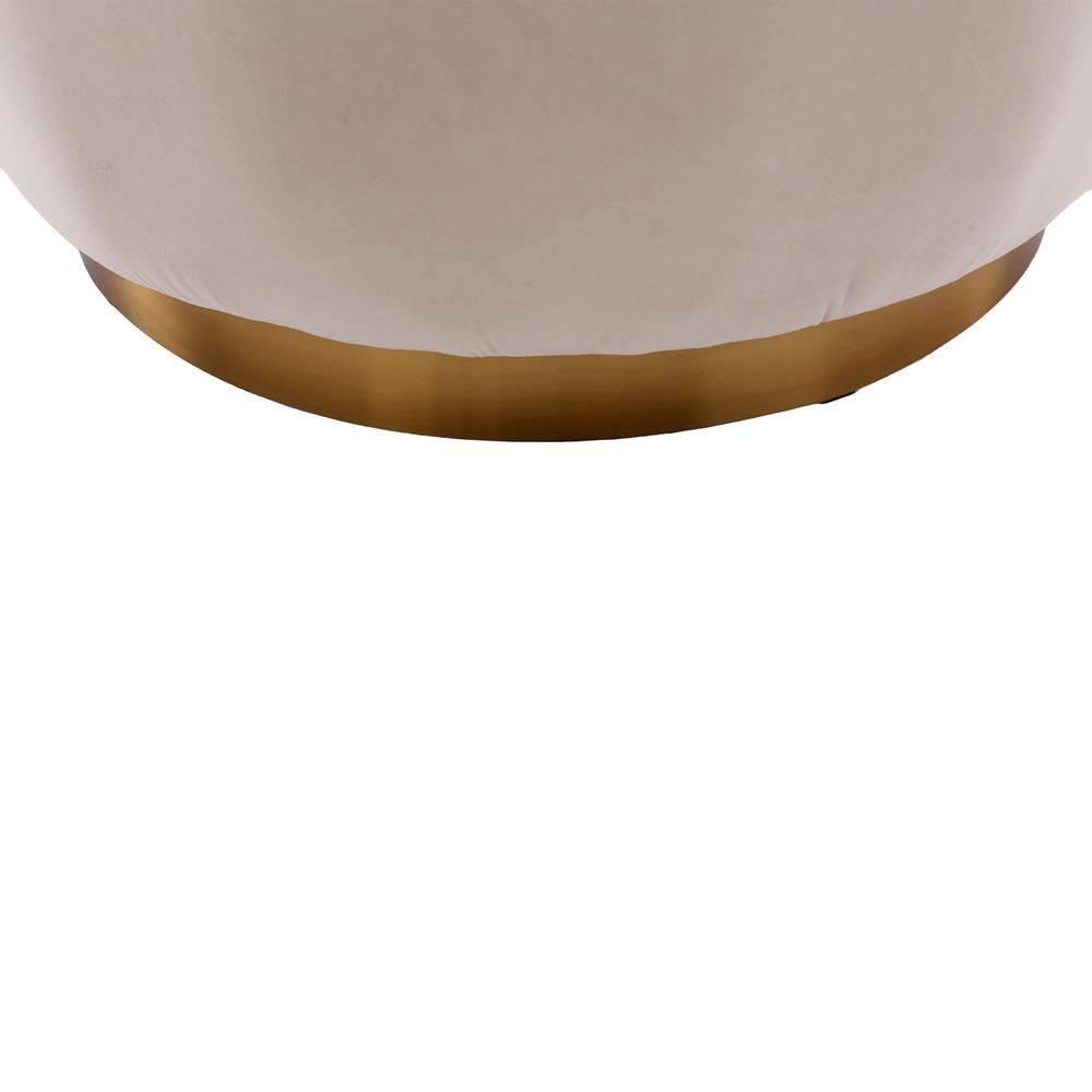Beige Velvet Swivel Barrel Accent Chair with Metal Base