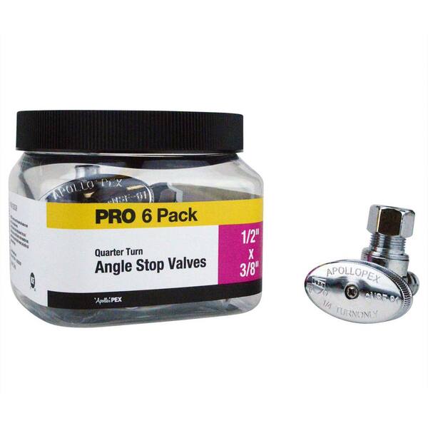 Apollo 1/2 in. Chrome-Plated Brass PEX-B Barb x 3/8 in. Compression Quarter-Turn Angle Stop Valve Pro Pack (6-Pack)