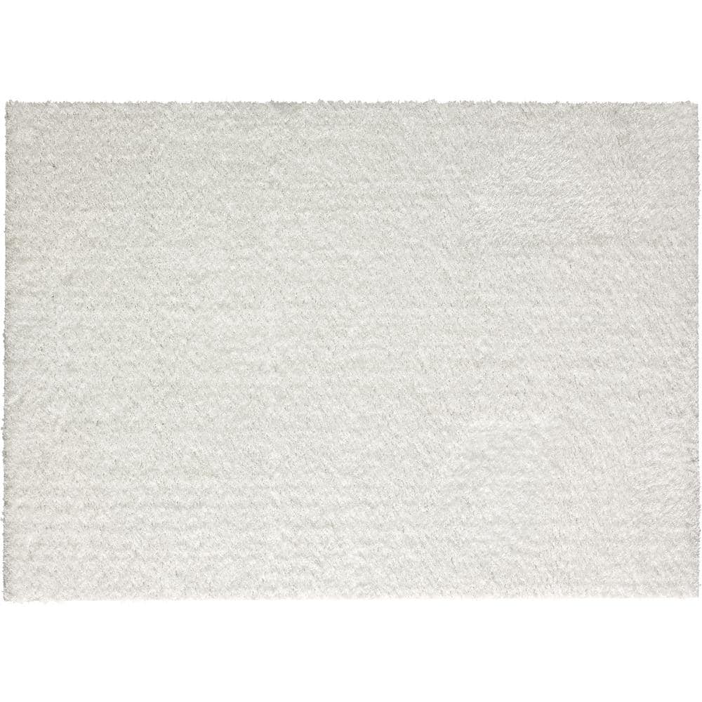 LUXE WEAVERS Plush Collection White 5x7 Fuzzy Solid Shag Polypropylene ...