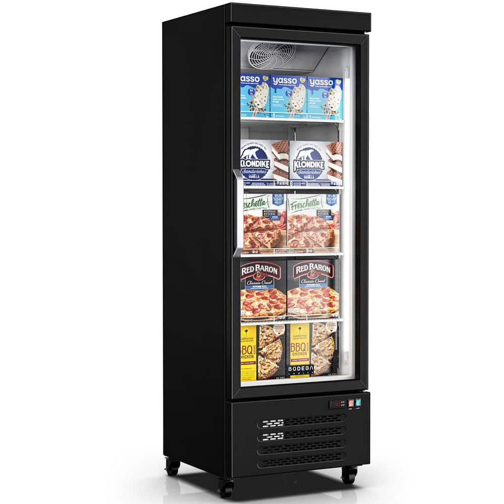 26 in. W 16.88 cu. ft. Auto / Cycle Defrost 1-Glass Door Commercial Reach In Upright Freezer in Black, ETL Certified
