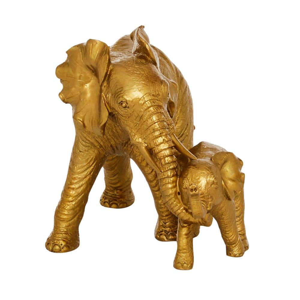 Litton Lane Gold Polystone Elephant Sculpture 38293 - The Home Depot