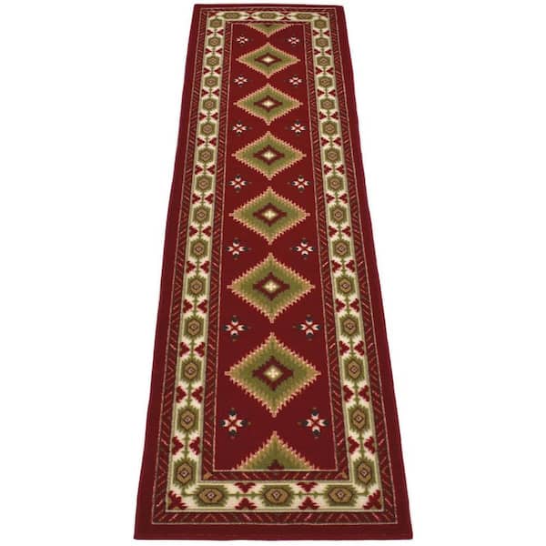 RugStylesOnline Soutwestern Squares Design Red 2 ' Width x 7' Your Choice Length Slip Resistant Rubber Stair Runner Rug
