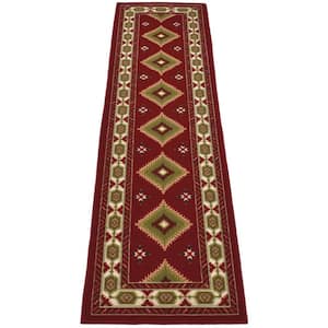 Soutwestern Squares Design Red 2 ' Width x 7' Your Choice Length Slip Resistant Rubber Stair Runner Rug