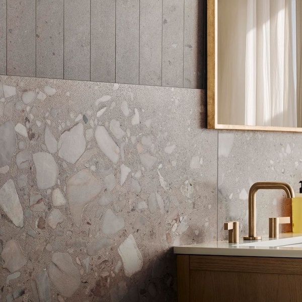Sarto Grande Taupe Gray 35 in. x 35 in. Terrazzo Look Semi-Polished Porcelain Floor and Wall Tile (17.64 sq. ft. / Case)