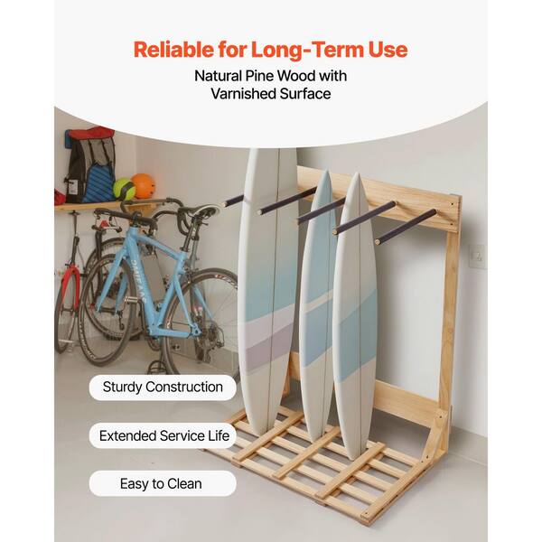 SKYSHALO Vertical Surfboard Stand, 4 Tiers Wooden Surfboard Rack