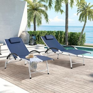 Foldable Aluminum Outdoor Lounge Chair in Navy Blue (2-Pack)