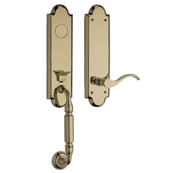 Baldwin Manchester Lifetime Polished Brass Left-Handed Full-Dummy Door Handleset with Wave Door Lever