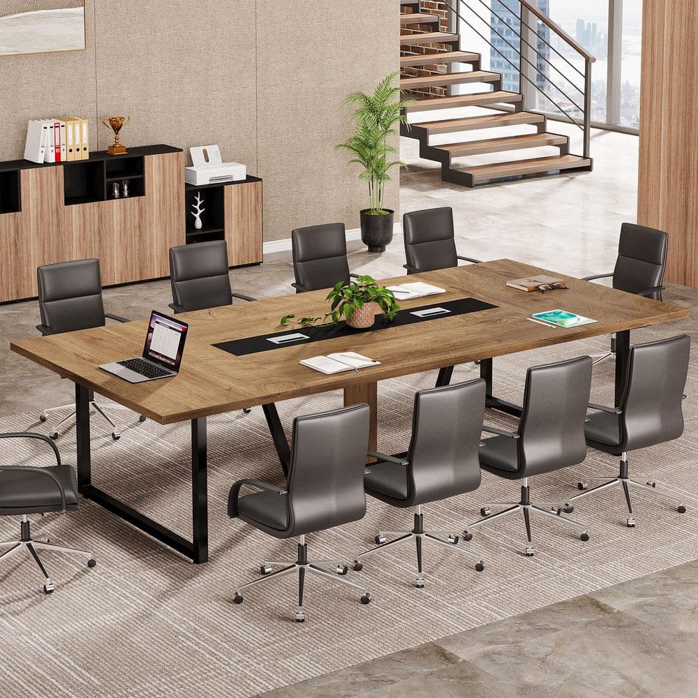 Moronia 94.5 in. Rectangle Yellow Brown Wood Computer Desk for 10-People, Large Meeting Table for Office Conference