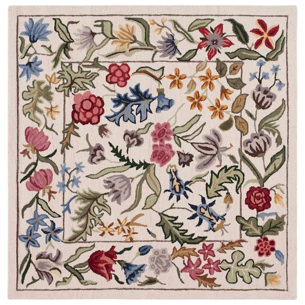 Chelsea 4 ft. x 4 ft. Ivory/Green Oversized Floral Square Area Rug