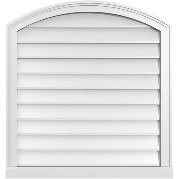 Ekena Millwork 30 in. x 32 in. Arch Top Surface Mount PVC Gable Vent: Functional with Brickmould Sill Frame