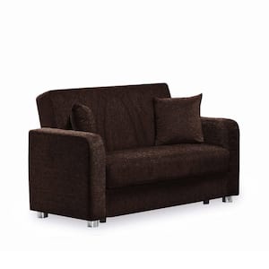 Grandeur Collection Convertible 59 in. Dark Brown Chenille 2-Seater Loveseat with Storage