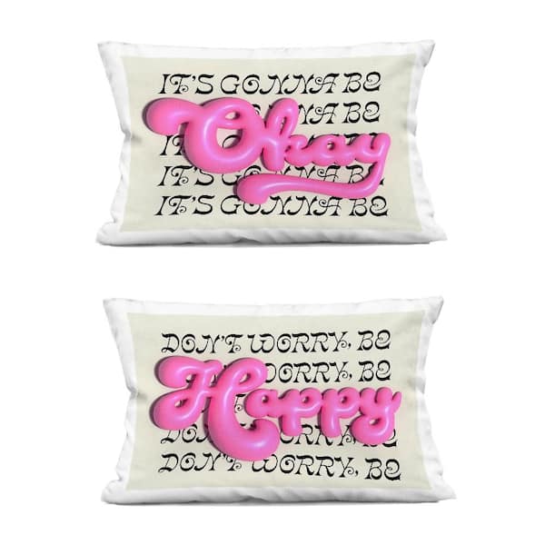 Stupell Industries Uplifting Bubble Phrases Pink Print Polyester 14 in. X 20in. Throw Pillow, Set of 2