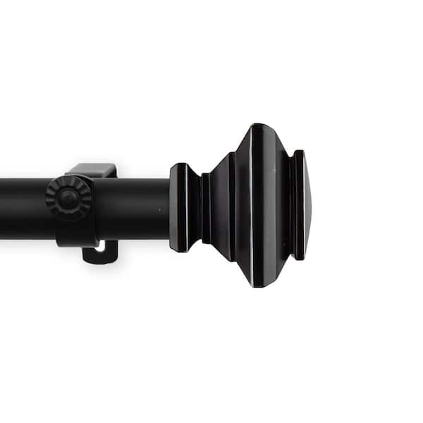 EMOH 160 in. - 240 in. Adjustable Single Curtain Rod 1 in. Dia in Black with Shea Finials