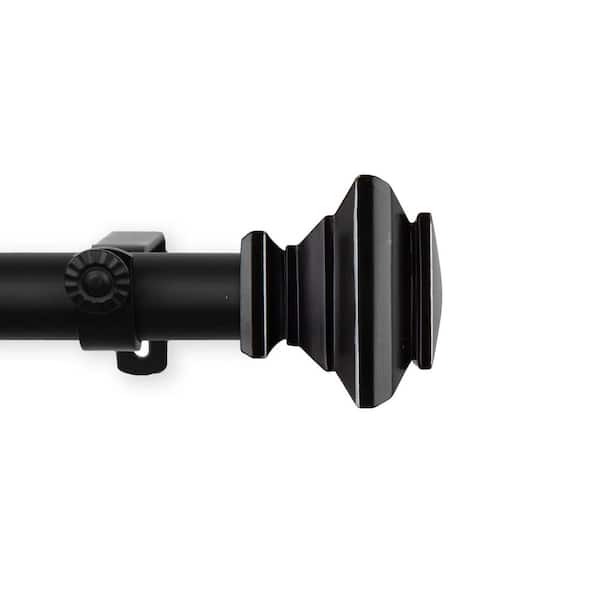 EMOH 120 in. - 170 in. Adjustable Single Curtain Rod 1 in. Dia in Black with Shea Finials