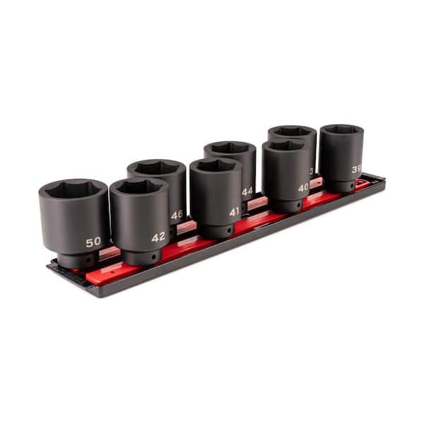 1/2 Inch Drive Deep 6-Point Impact Socket Set with Rails and Tray, 8-Piece (39-50)