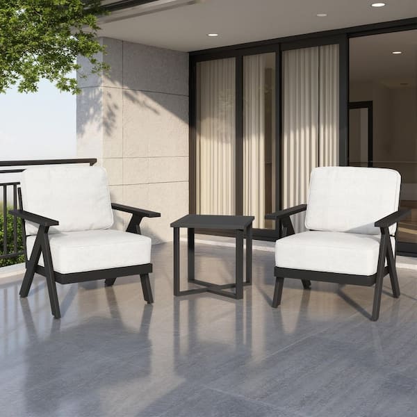 3-Piece Aluminum and Iron Outdoor Patio Conversation Set with Herringbone Armrests and Beige Teslin Mesh Cushions