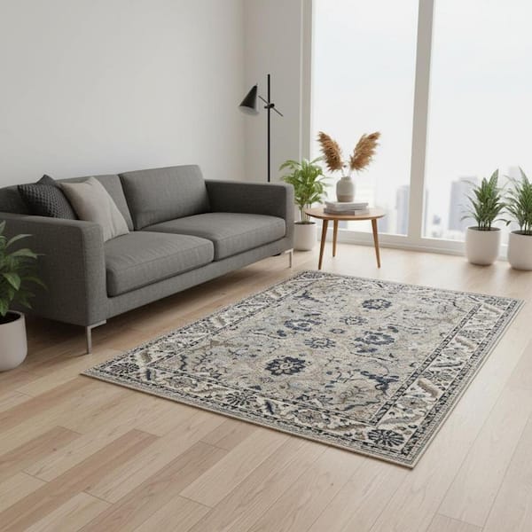 Beige 5 ft. x 8 ft. Woven Medallion Rectangle Indoor Area Rug