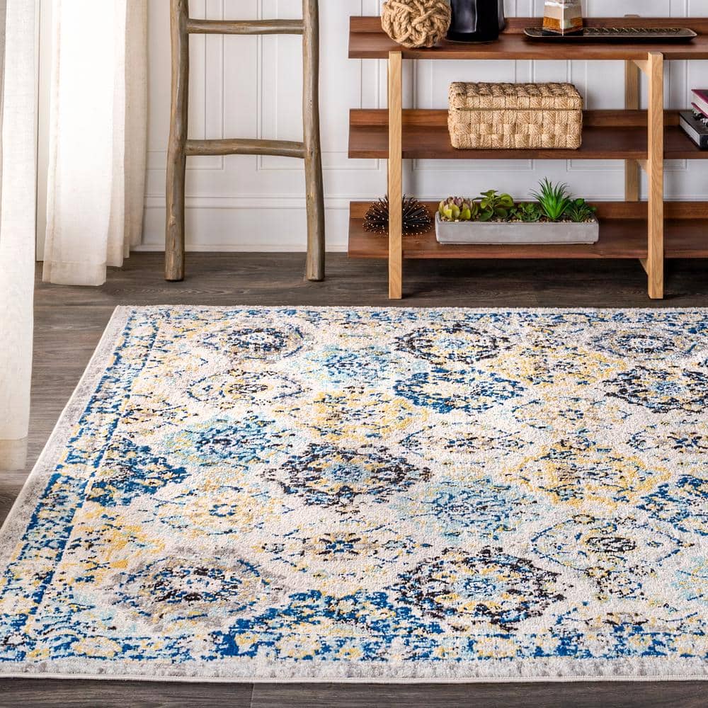 Blue and Multicolor Synthetic 8' x 10' Reversible Area Rug