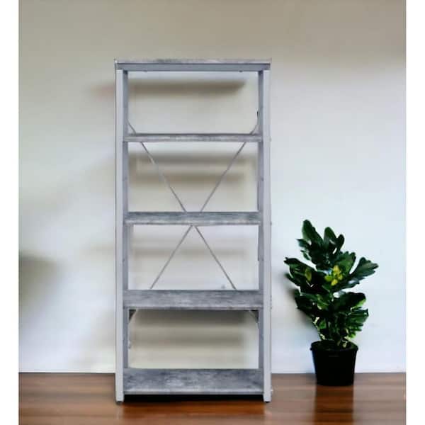 54 in. Tall Gray, Silver Metal 4 Shelf Standard Bookcase