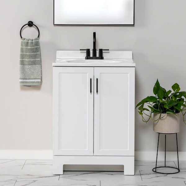 Oakley 25 in. Single Sink White Bath Vanity with White Cultured Marble Top (Assembled)